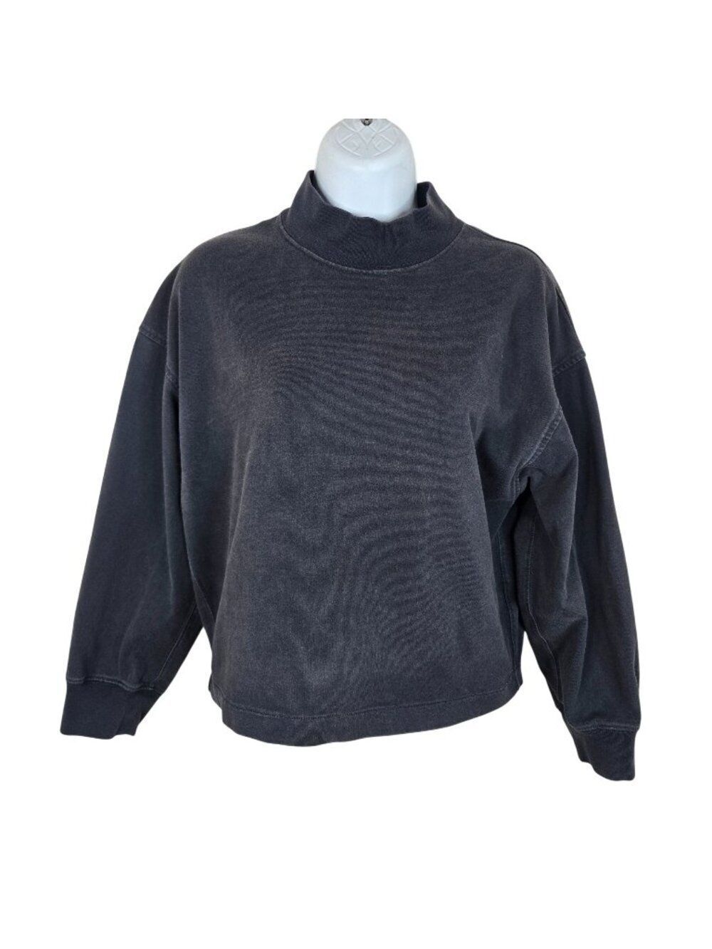 Uniqlo U Womens Washed Black Mock Neck Sweatshirt S Long Sleeve Relaxed Fit Crop